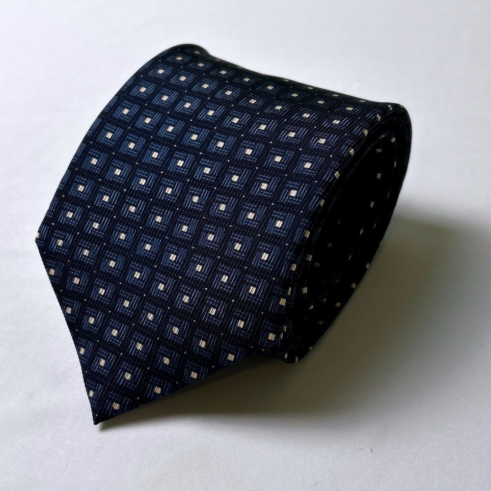 Nautica Mens Geometric Square Silk Classic Necktie OS Navy Blue Formal Office